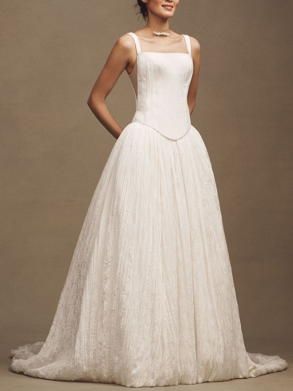 Jenny Yoo Aria Crinkled Habotai Corset Basque-Waist A-Line Wedding Gown size 6